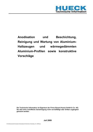 Technische Information - HUECK + RICHTER Aluminium GmbH