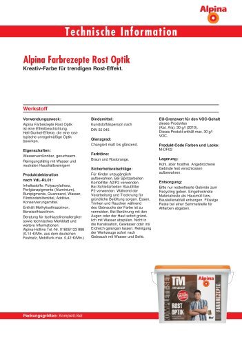 Technische Information Alpina Farbrezepte Rost Optik