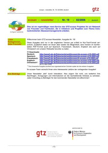 ecosan – newsletter - Nr. 19 - 02/2006 - - Deutsche Gesellschaft für ...