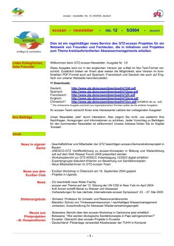 ecosan – newsletter - no. 12 - 5/2004 - - Deutsche Gesellschaft für ...