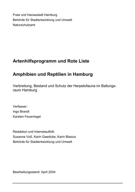 Artenhilfsprogramm und Rote Liste Amphibien und ... - BG-WEB.de