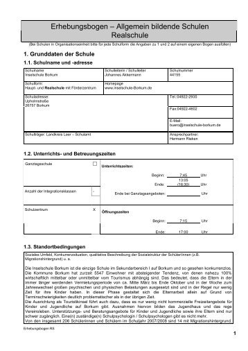 Erhebungsbogen - Inselschule Borkum