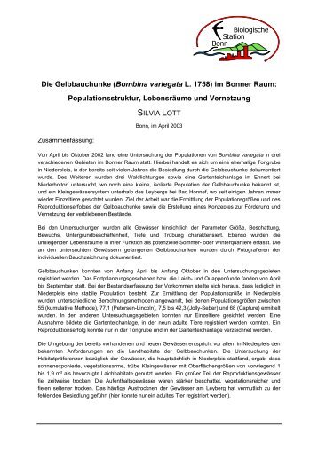 Die Gelbbauchunke (Bombina variegata L. 1758) - Biologische ...