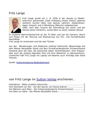 Fritz Lange von Fritz Lange im Sutton-Verlag ... - Katzelsdorf