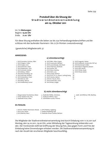 Protokoll Stadtverordnetenversammlung - Melsungen