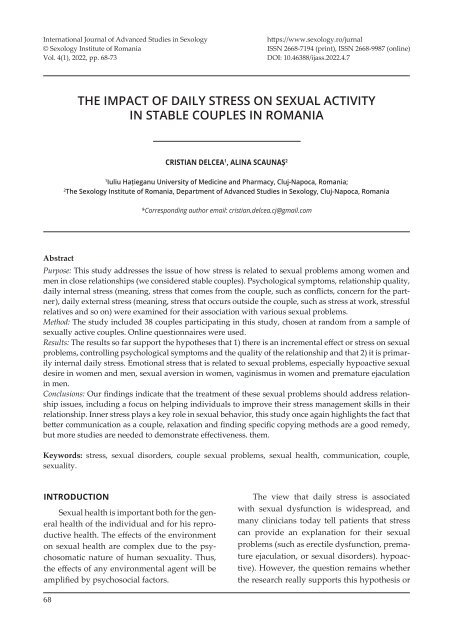 THE IMPACT OF DAILY STRESS ON SEXUAL ACTIVITY IN STABLE COUPLES IN ROMANIA