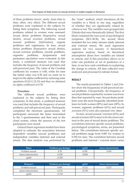 THE IMPACT OF DAILY STRESS ON SEXUAL ACTIVITY IN STABLE COUPLES IN ROMANIA