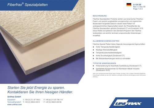 Fiberfrax Spezialplatten Starten Sie jetzt Energie zu sparen ... - Unifrax