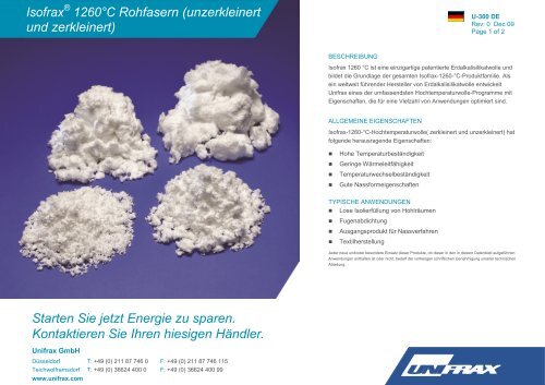 Isofrax 1260°C Rohfasern (unzerkleinert und zerkleinert ... - Unifrax