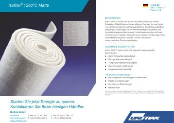 Isofrax 1260°C Matte Starten Sie jetzt Energie zu sparen ... - Unifrax