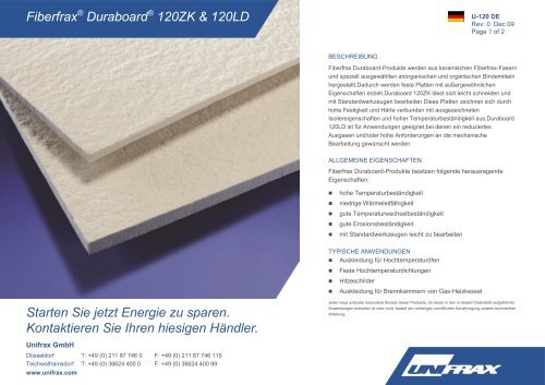 Fiberfrax® Duraboard® 120ZK & 120LD Starten Sie jetzt ... - Unifrax