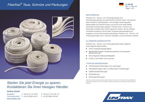 Fiberfrax Taue, Schnüre und Packungen - Unifrax