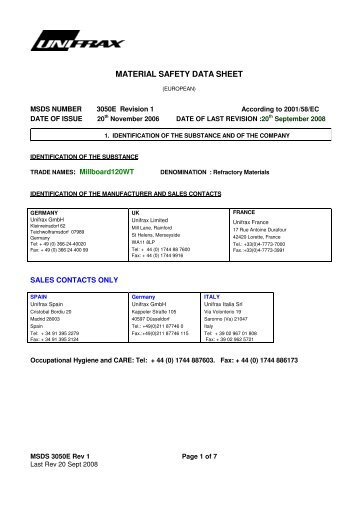 Millboard 120WT MSDS - Unifrax