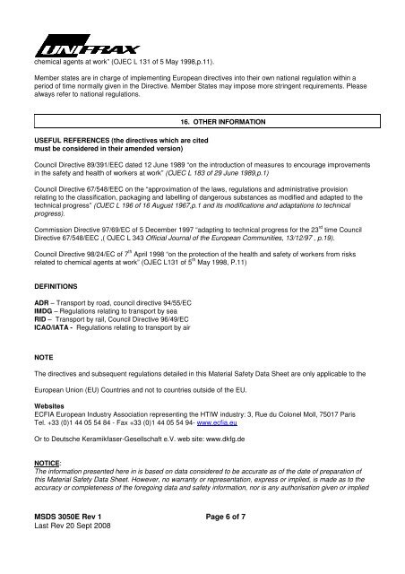 Millboard 120WT MSDS - Unifrax