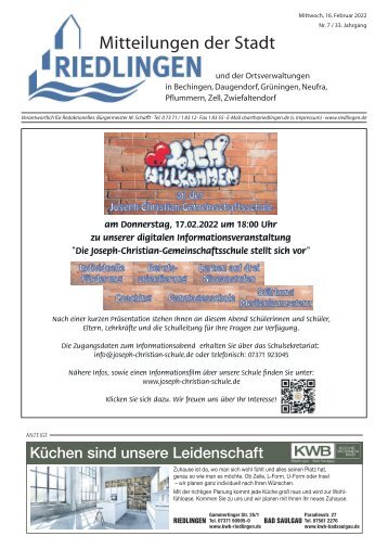 Amtliches Mitteilungsblatt Riedlingen 16.02.2022