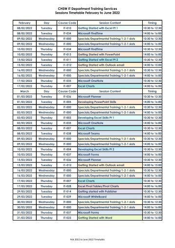 Feb 2022 to June 2022 Timetable