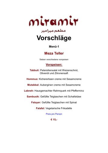 Vorschläge Menü - Miramir