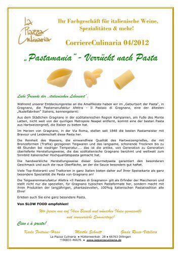 CorriereCulinaria 04/2012 „Pastamania“- Verrückt nach Pasta Liebe ...