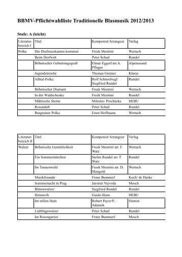 BBMV-Pflichtwahlliste Traditionelle Blasmusik 2012/2013