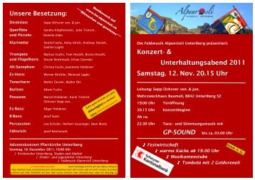 Programm-Heft 2011 Seite 1 & 4 - Feldmusik Alpenrösli Unteriberg