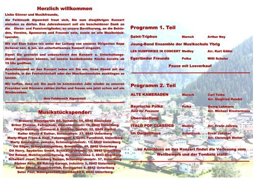 Programm-Heft 2011 Seite 1 & 4 - Feldmusik Alpenrösli Unteriberg