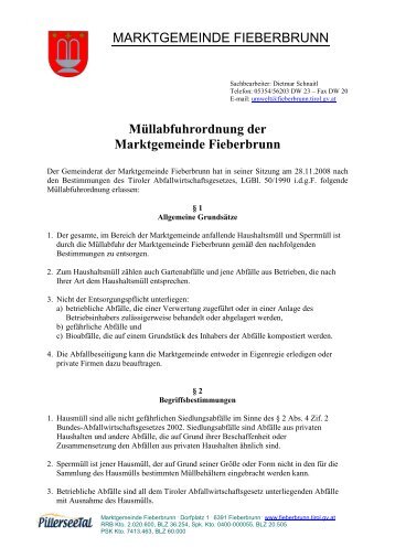 MARKTGEMEINDE FIEBERBRUNN Müllabfuhrordnung der ...