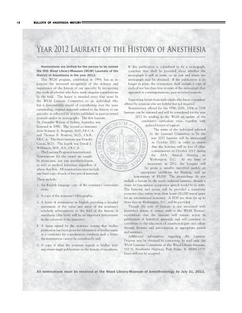 April 2011 - Anesthesia History Association