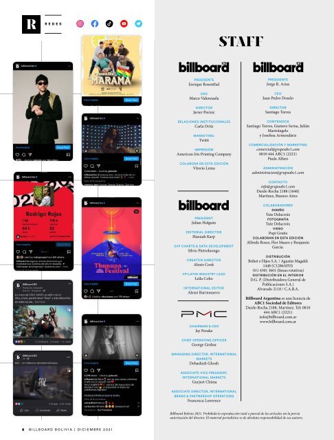 BILLBOARD Bolivia Diciembre 2021 