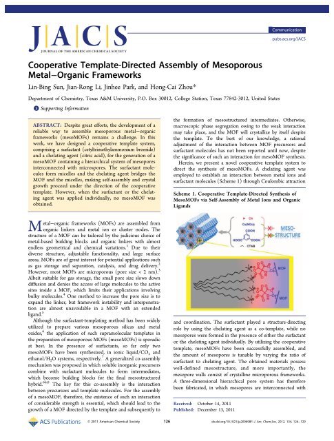 Cooperative Template-Directed Assembly of Mesoporous Metal ...