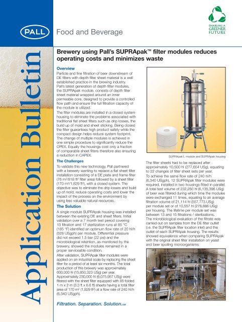 Brewery using Pall's Suprapak filter modules reduces ... - Filtra