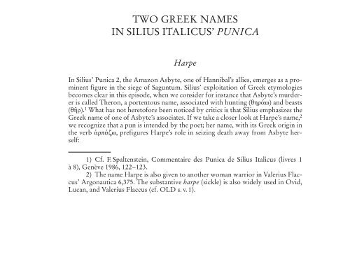 TWO GREEK NAMES IN SILIUS ITALICUS' PUNICA