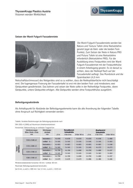 Wanit Fulgurit Faserzementtafeln - ThyssenKrupp Plastics Austria