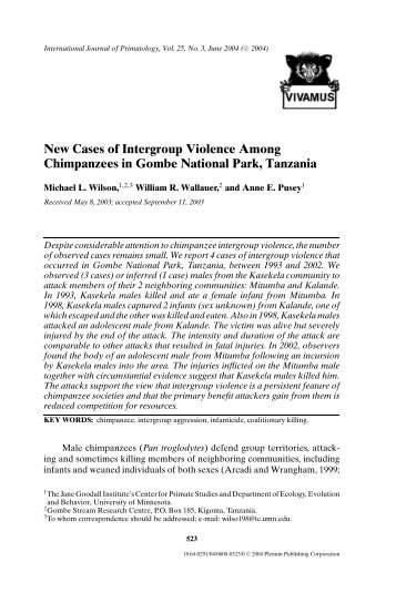 New Cases of Intergroup Violence Among Chimpanzees in Gombe ...