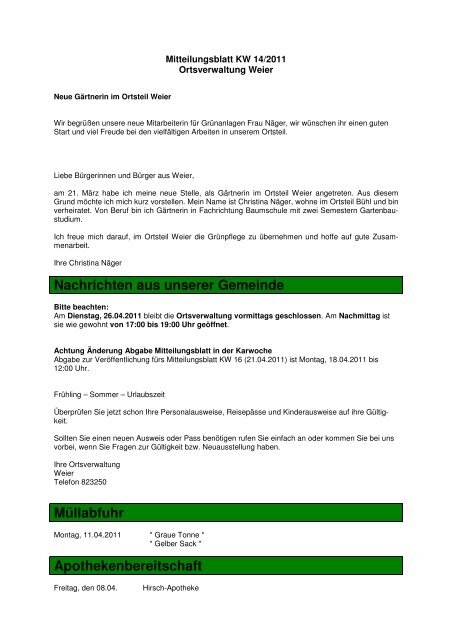 Vereinsnachrichten Aus Weier Die Ortsteile Der Stadt Offenburg