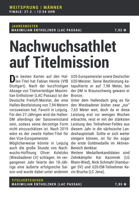 Das Programm zu den 69. Deutschen Leichtathletik-Hallenmeisterschaften in Leipzig
