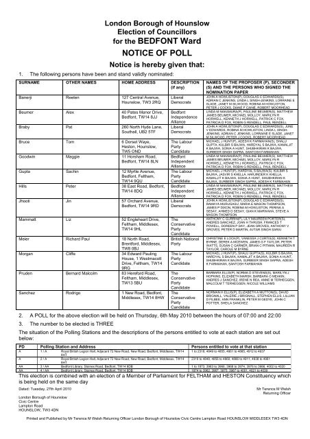 Notice of Poll - local elections - 6 May 2010