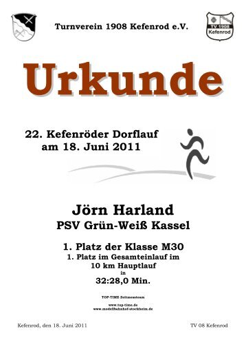 Urkunde 10 km - Oberhessen Cup