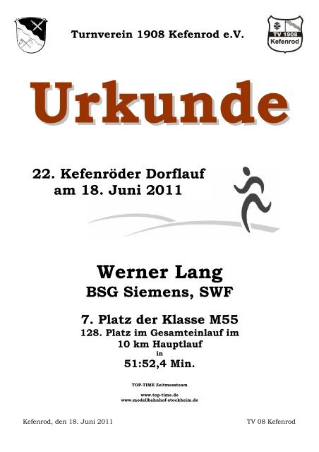 Urkunde 10 km - Oberhessen Cup