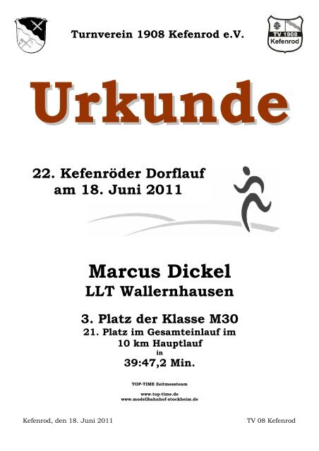 Urkunde 10 km - Oberhessen Cup