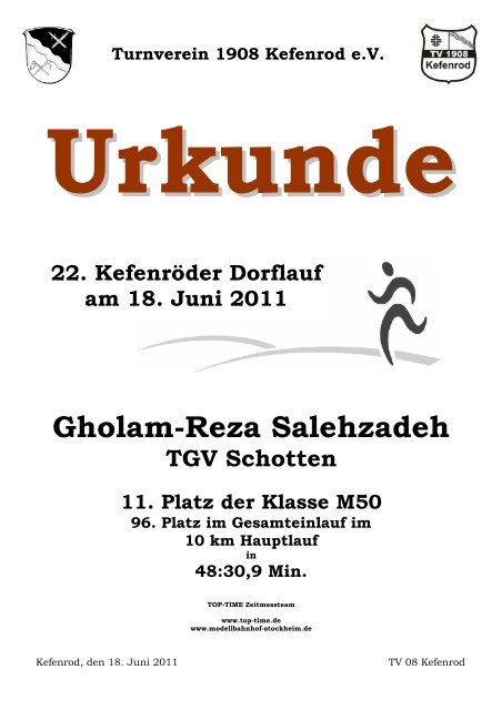 Urkunde 10 km - Oberhessen Cup