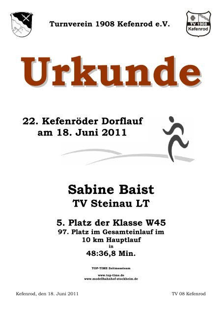 Urkunde 10 km - Oberhessen Cup