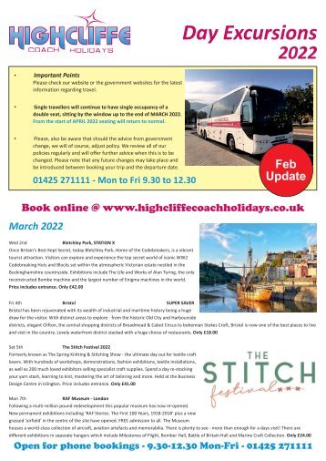 Highcliffe Coach Holidays - Day Excursion Brochure - March 2022