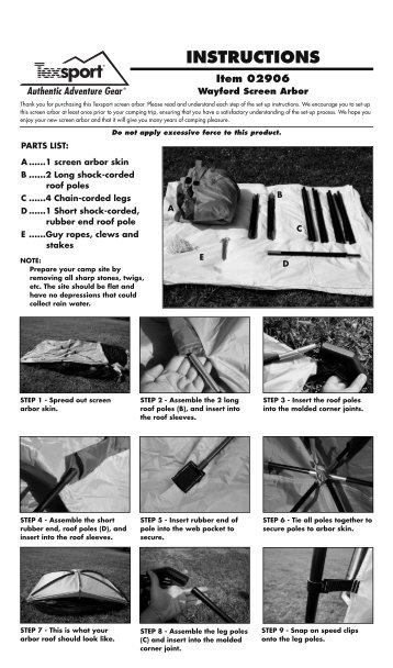 INSTRUCTIONS Item 02906 Wayford Screen Arbor - Texsport