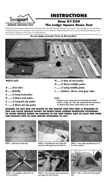 INSTRUCTIONS Item 01250 The Lodge Square Dome Tent - Texsport