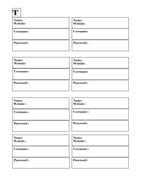 JBGmg Username  and Password Booklet 