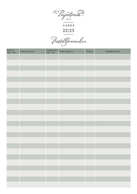 Katalog Karten LaPapeteria BESTELLFORMULAR