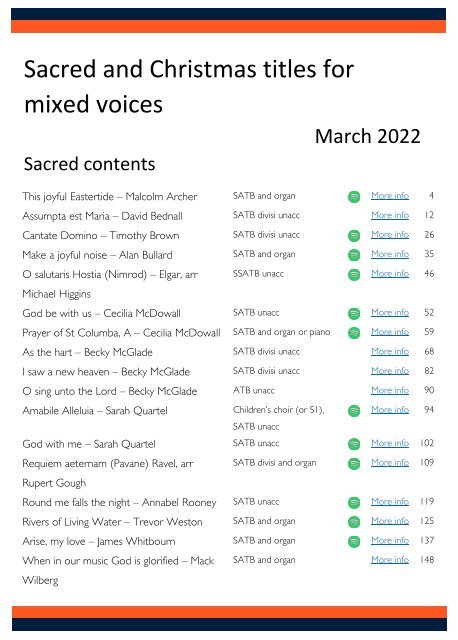 New and recent sacred and Christmas titles for mixed voices 2022