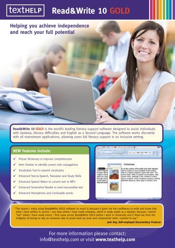 read write gold Texthelp’s read&write gold text-to-speech software is for individuals with reading or writing difficulties, those with learning disabilities such as dyslexia, and. read write gold Texthelp’s read&write gold text-to-speech software is for individuals with reading or writing difficulties, those with learning disabilities such as dyslexia, and.
