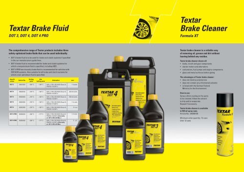 Textar Brake Fluid DOT 3, DOT 4, DOT 4 PRO Textar Brake Cleaner ...