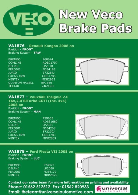 New Veco Brake Pads - Universal Automotive Ltd